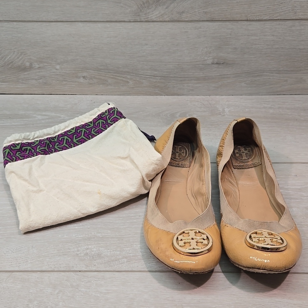 Tory Burch Womens Logo Leather Loafer Ballet Flats shoes sz 7M